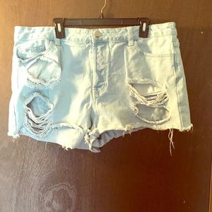 Distressed denim shorts
